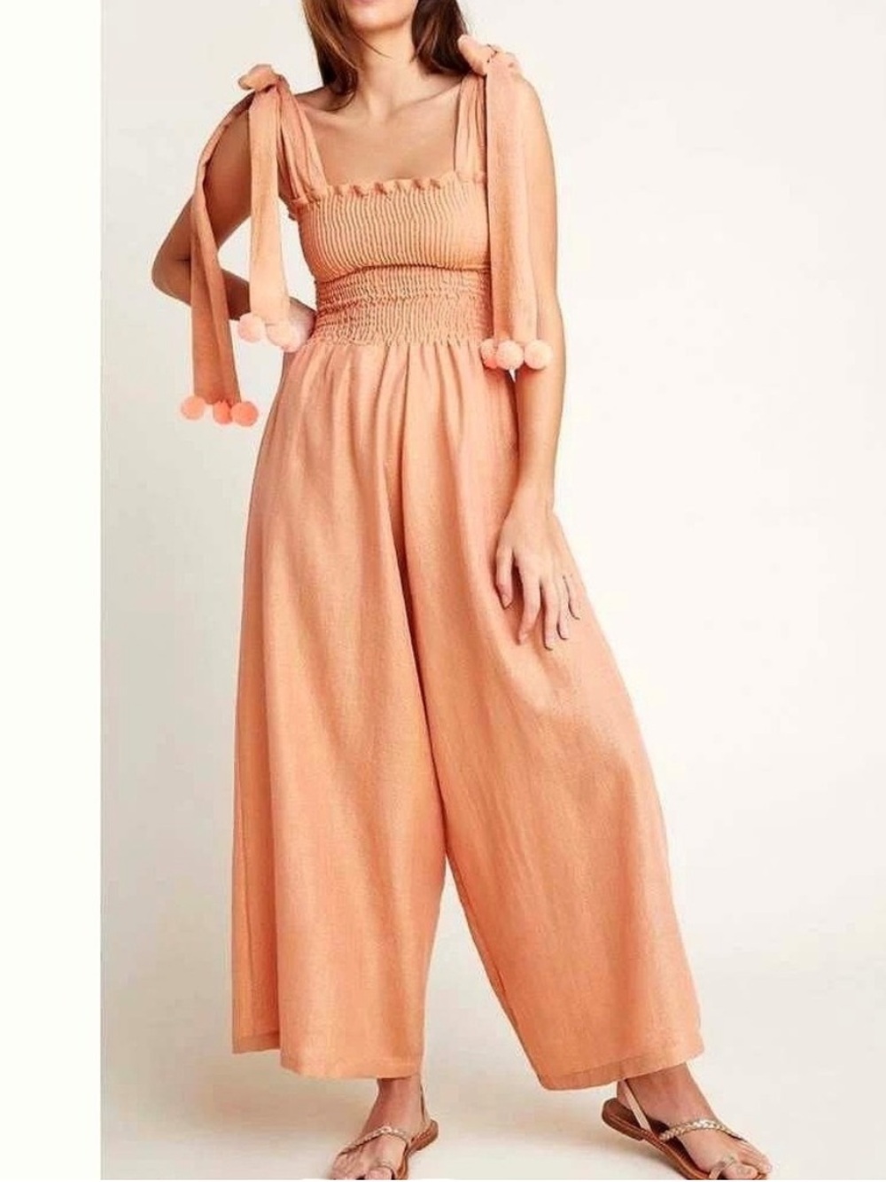 Sundress pippa smocked wide leg jumpsuit terracotta beachy light weight XS/S